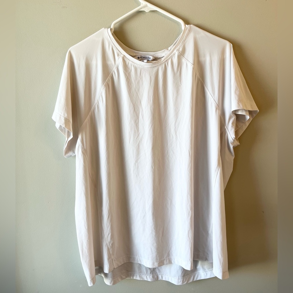 Athleta Ultimate Train Tee White Crew Neck XL Short Sleeve Athleisure workout